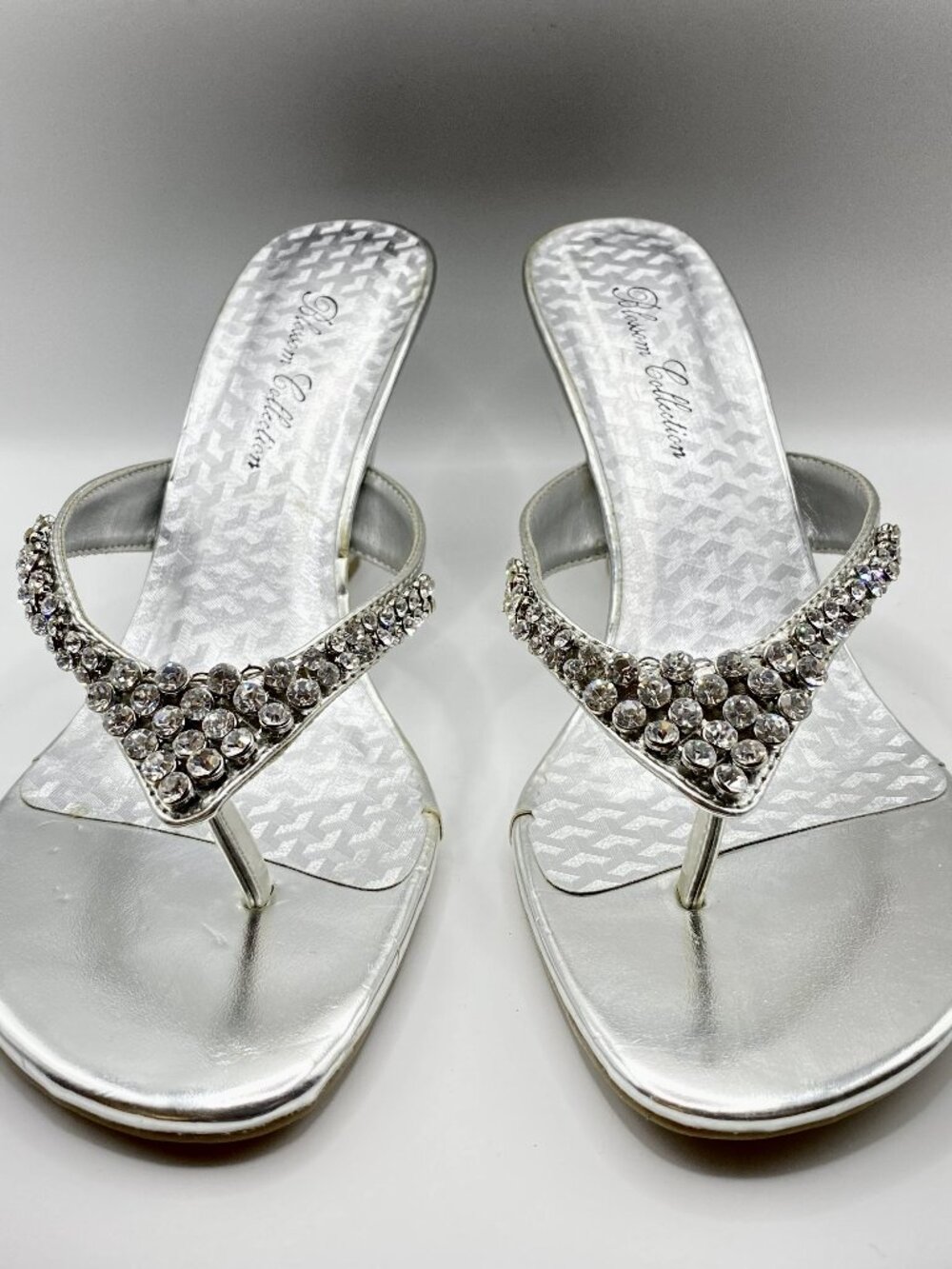 Blossom Collection Silver Crystal Strap Wedge Sandals Size 8